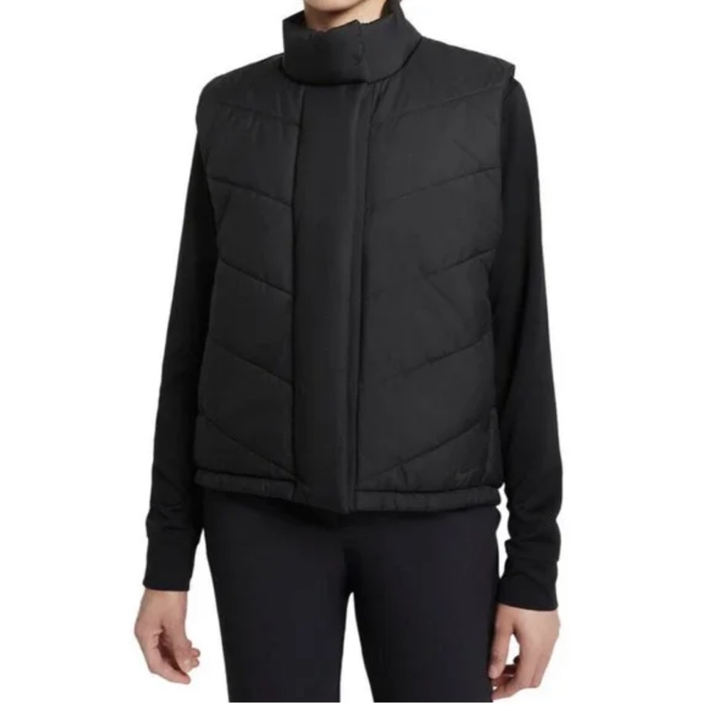 Nike Therma Fit Repel Reversible Black Leopard Semi-Cropped Puffer Vest Golf XL - Picture 1 of 16